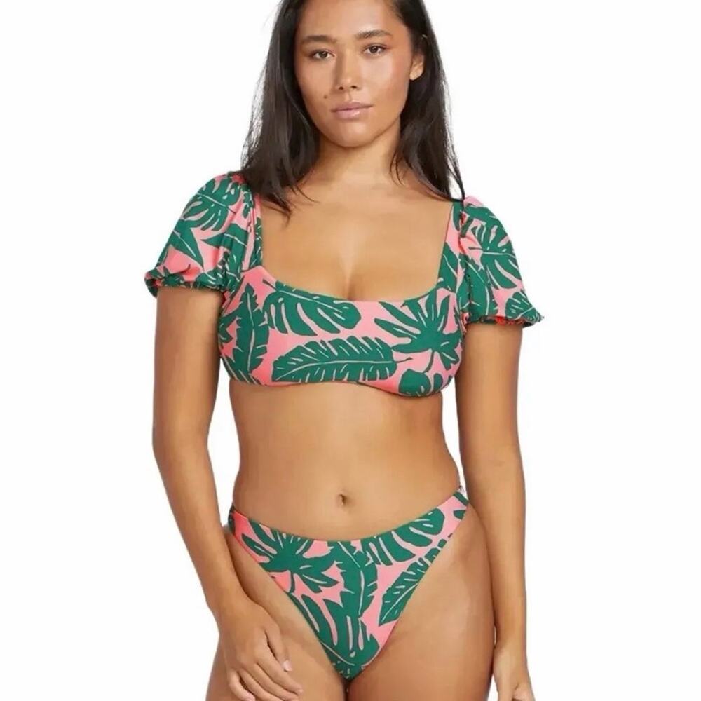 Volcom leaf UR life Bikini Set NWT | XS Top & Small Bottoms | Pink & Green